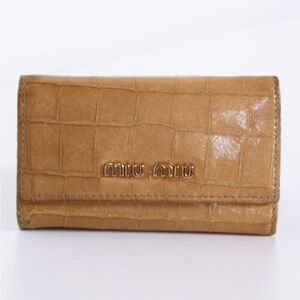 Miu Miu Croc-Embossed Leather Key Holder Tan Camel Designer Key Case